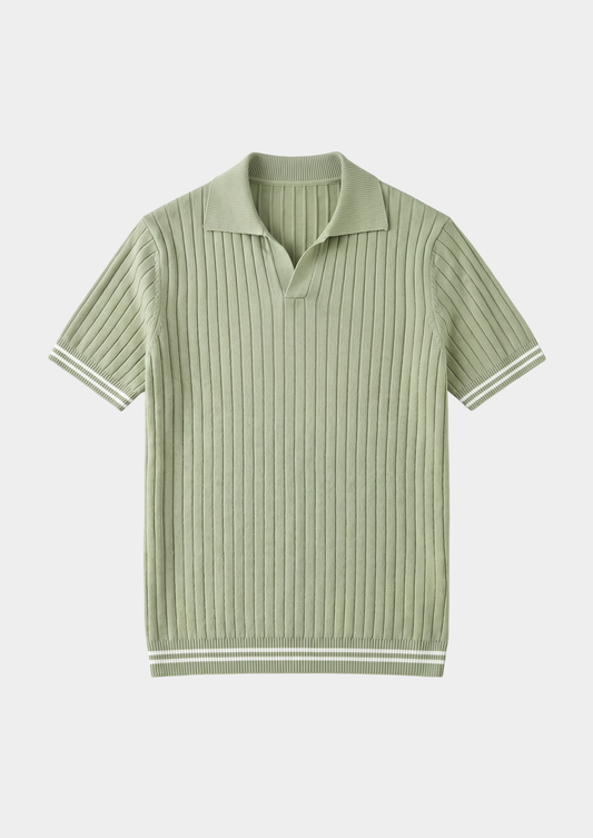 Pierre Pistache Ribbed Buttonless Polo | Castielli
