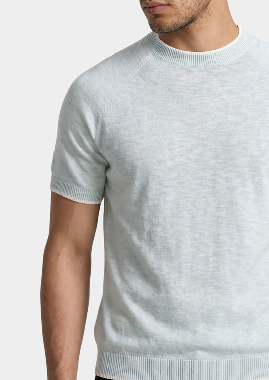 Capri Ice Blue Linen Contrast T-Shirt | Castielli