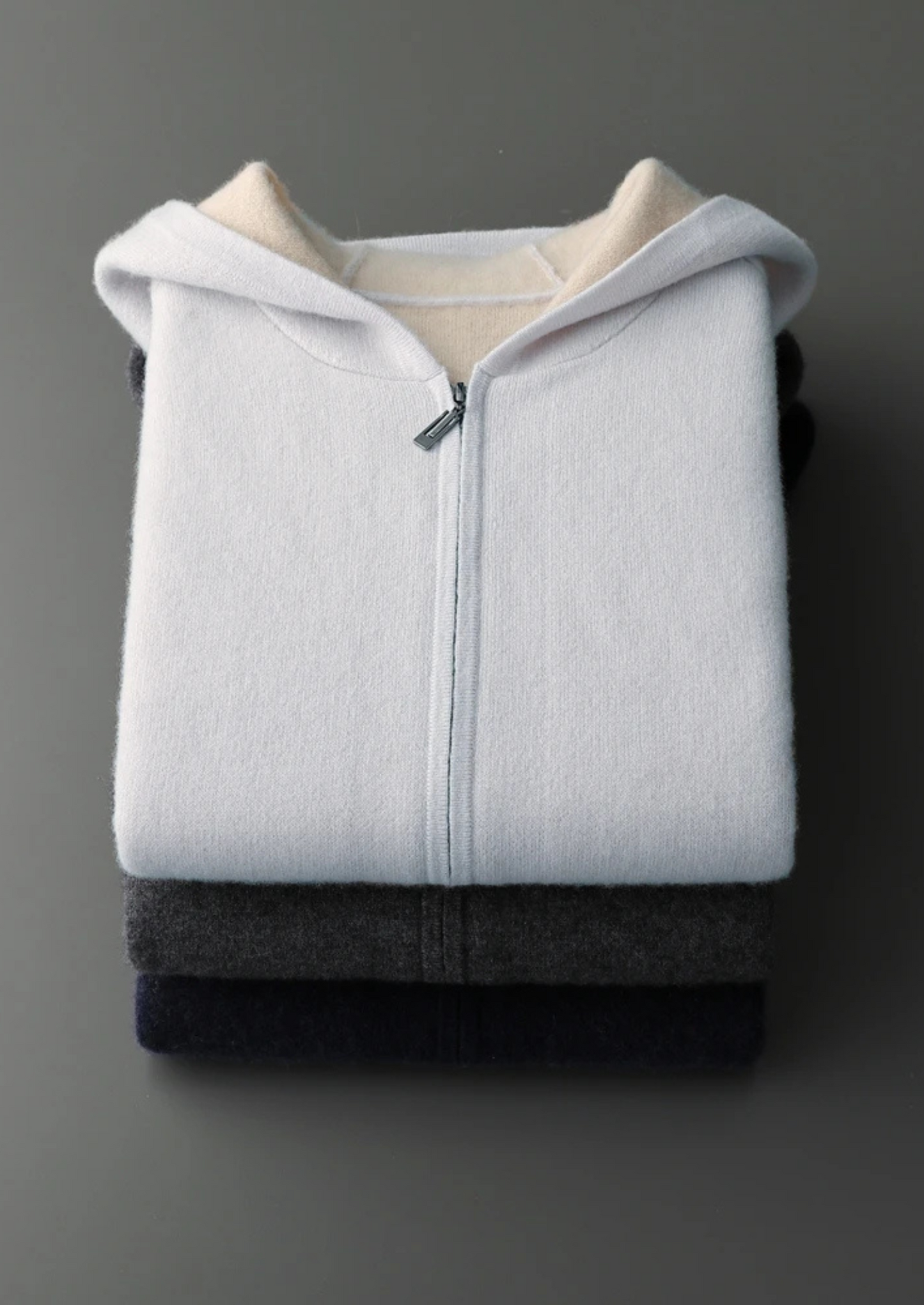 Premium Cashmere Two-Tone Zipper Hoodie | Castielli