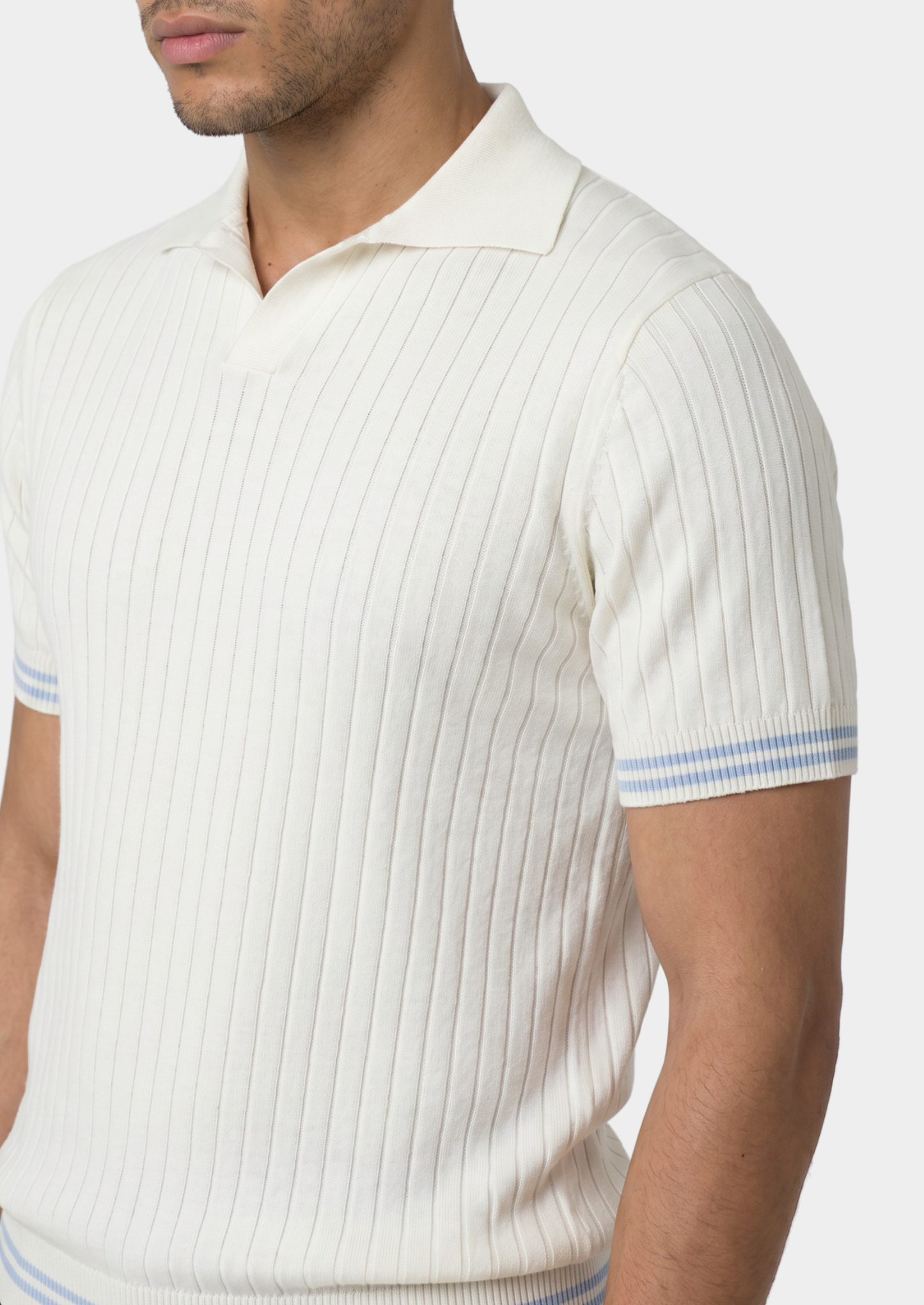 Pierre Ivory Ribbed Buttonless Polo | Castielli