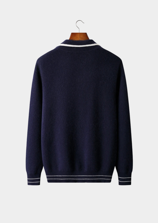 Pure Extra-Fine Merino Wool Two-Tone Polo Cardigan | Castielli