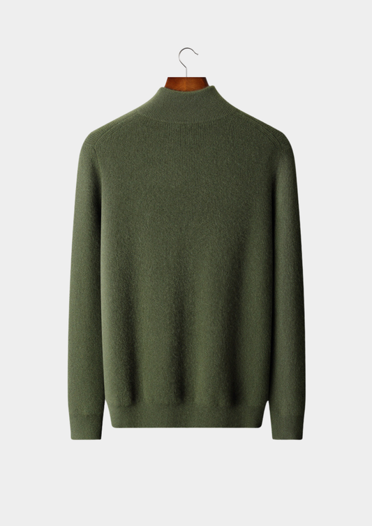 Pure Cashmere Olive Ribbed Half Zip | Castielli