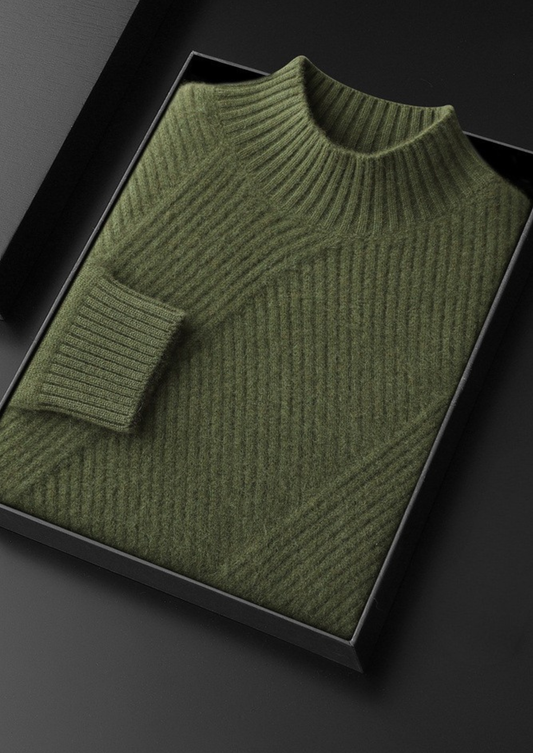 Pure Cashmere Olive Patterned Mockneck | Castielli