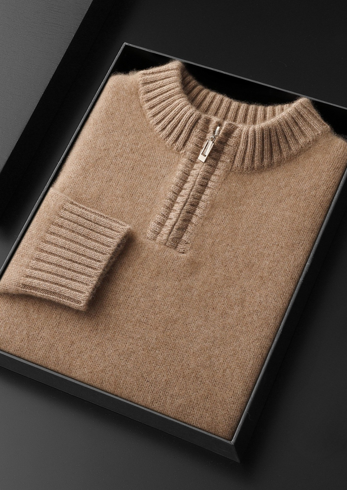 Pure Cashmere Light Beige Half Zip Sweater | Castielli