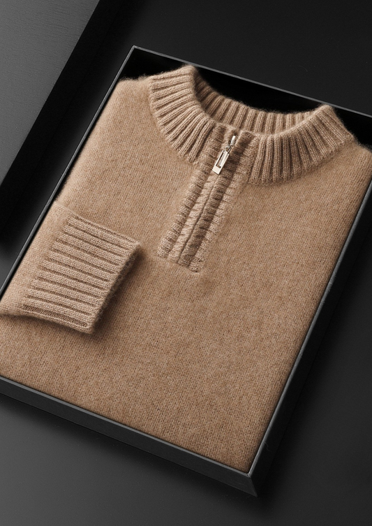 Pure Cashmere Light Beige Half Zip Sweater | Castielli