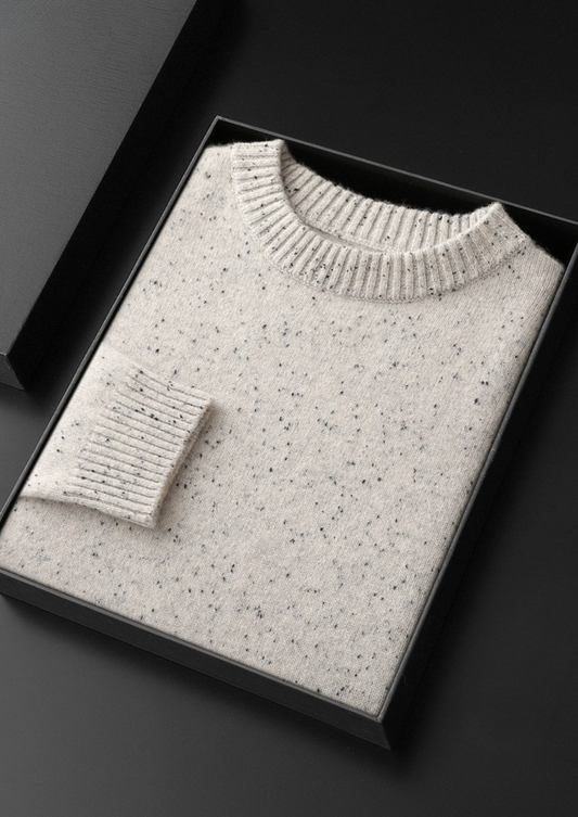 Pure Cashmere White Nepped Essential Crewneck | Castielli
