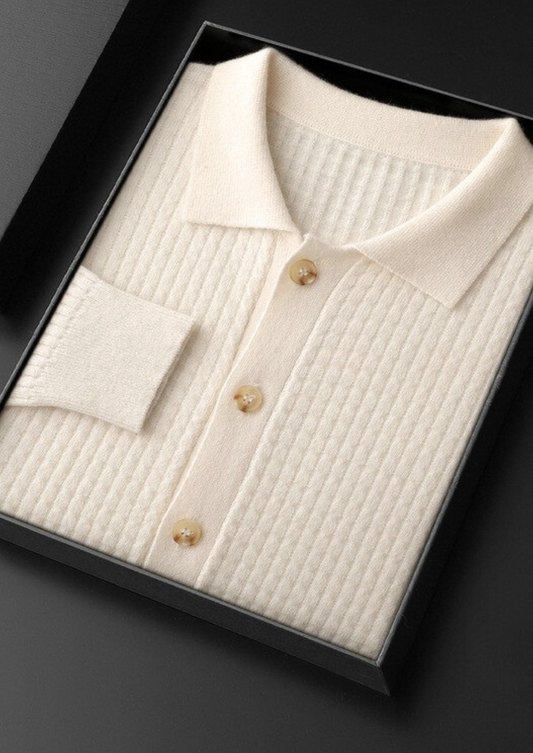 Pure Cashmere Ivory Textured Button Cardigan | Castielli