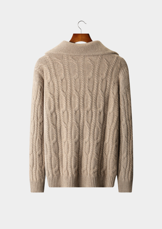 Pure Cashmere Beige Cable Half Zip Sweater | Castielli