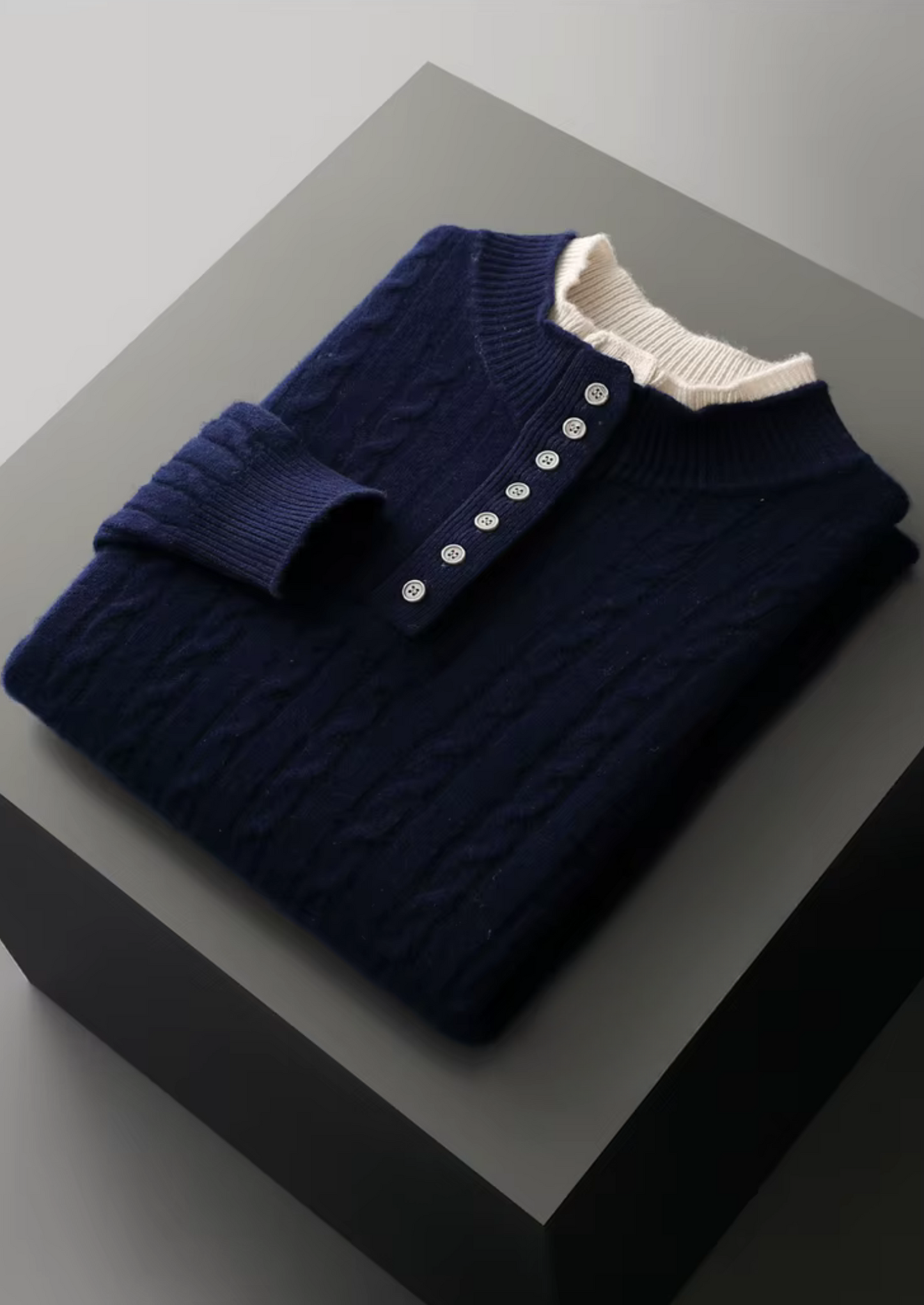 Pure Extra-Fine Merino Wool Cable Knit Henley Sweater | Castielli