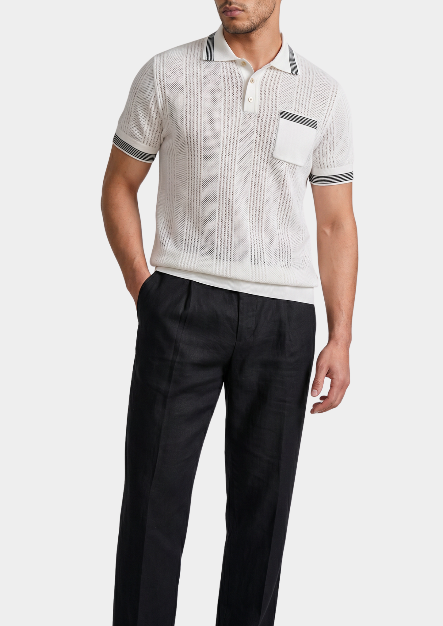 Leon White Open Knit Lightweight Polo | Castielli