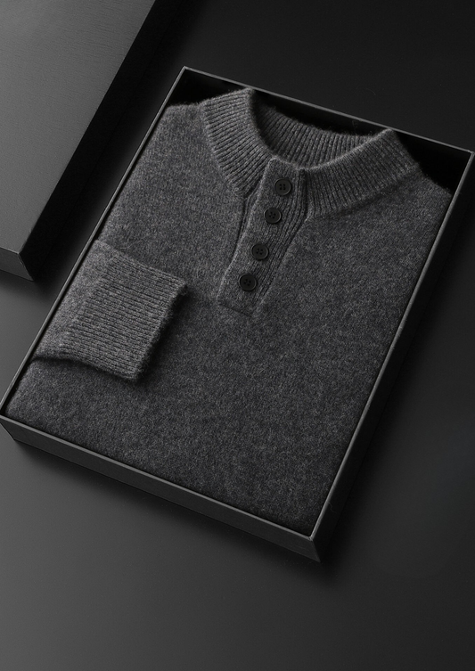 Pure Cashmere Dark Gray Button Sweater | Castielli