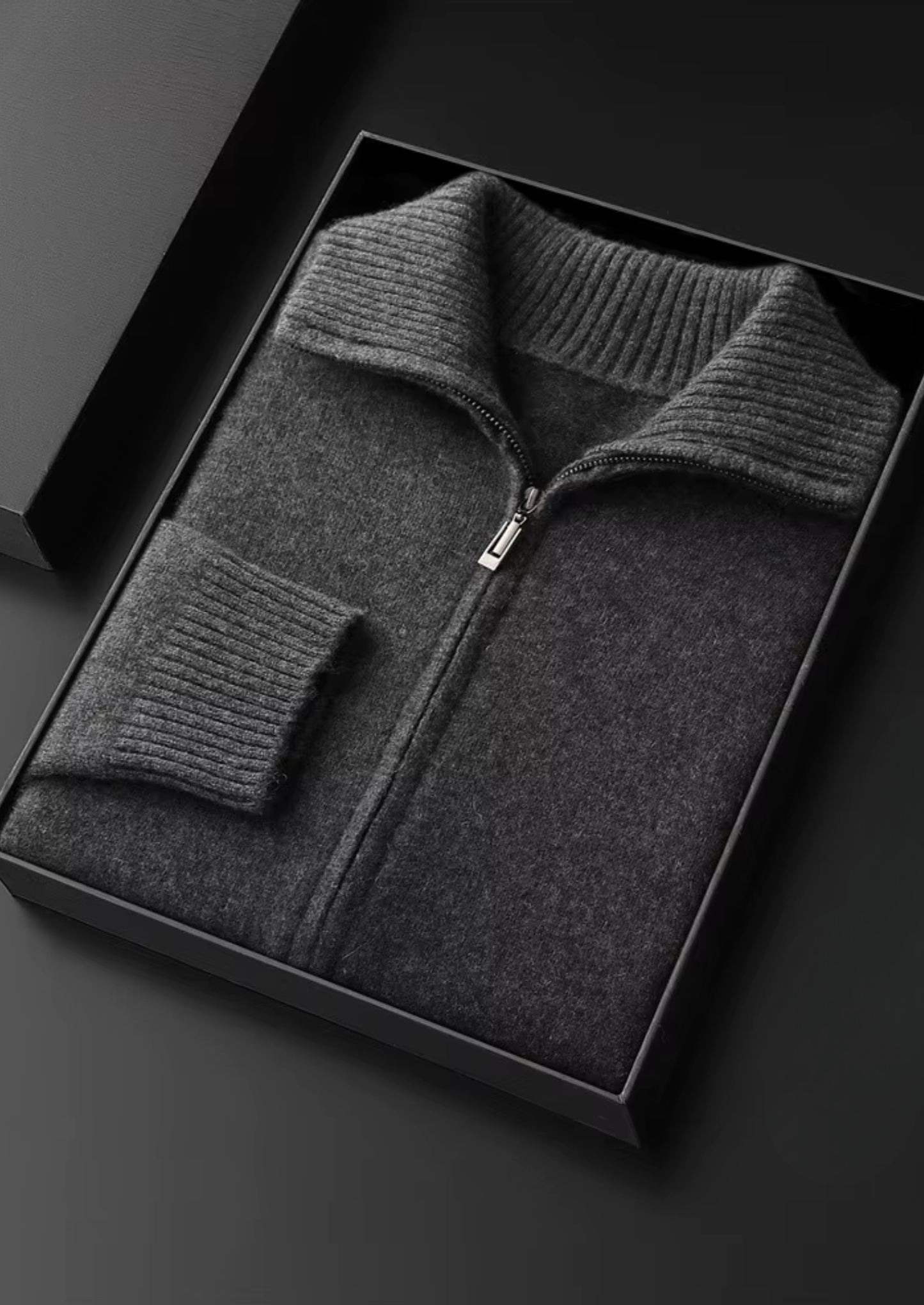 Pure Cashmere Dark Gray Funnel Neck Cardigan | Castielli