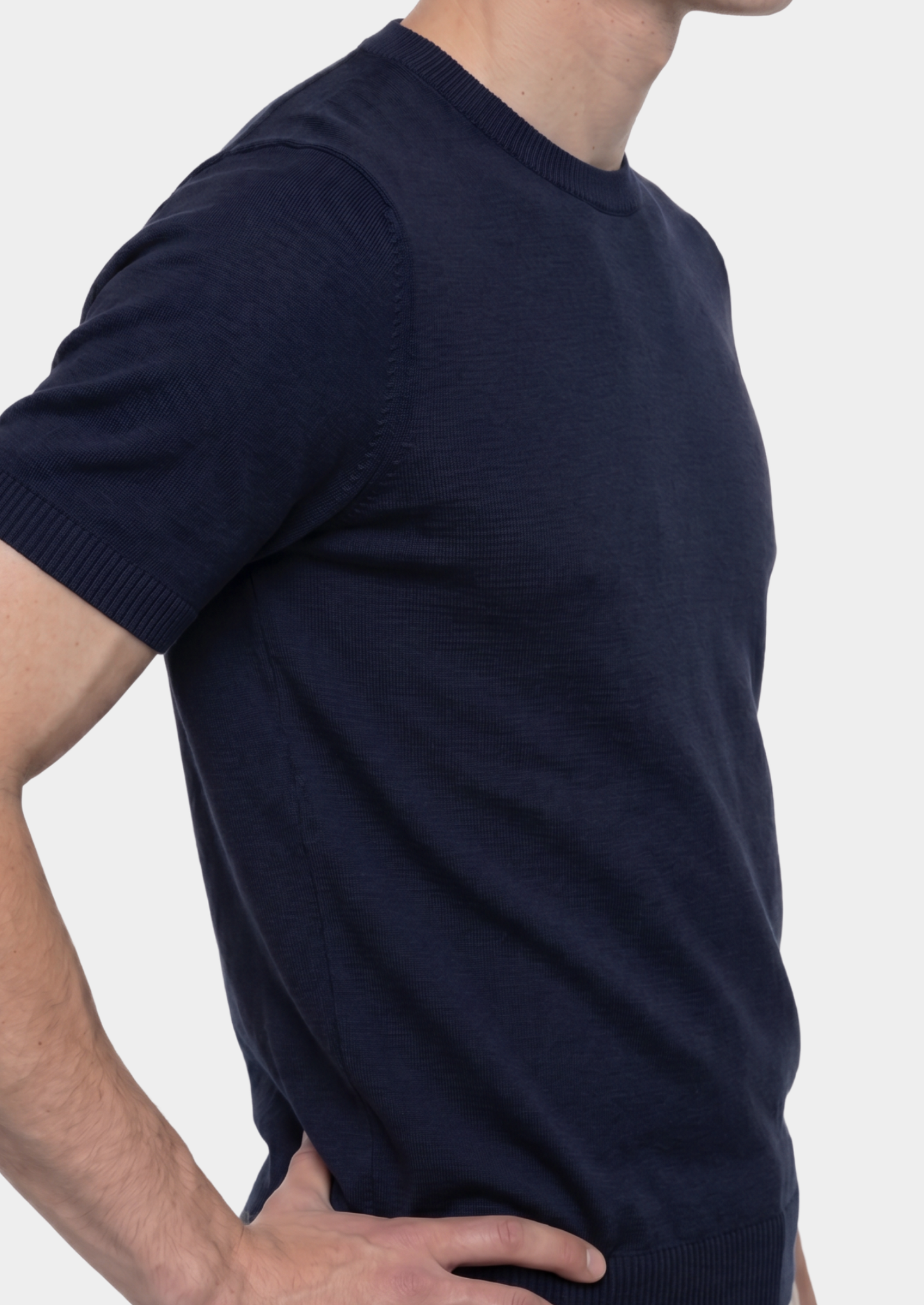 Essential Navy Blue Knitted Crewneck T-Shirt | Castielli