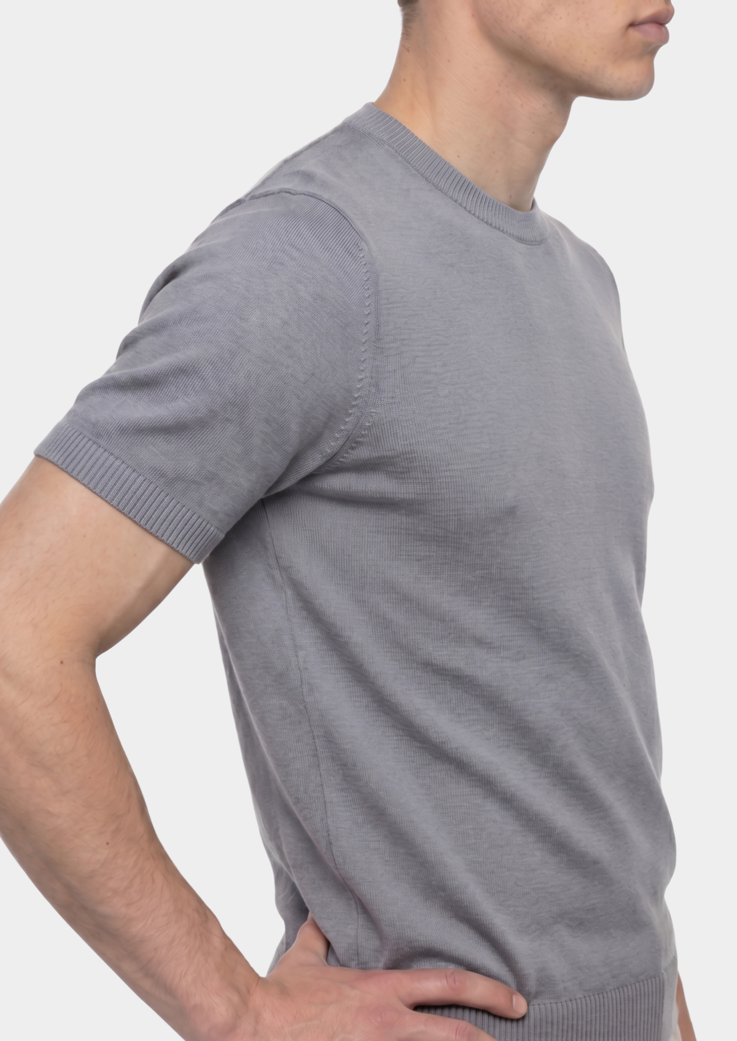 Essential Fog Gray Knitted Crewneck T-Shirt | Castielli