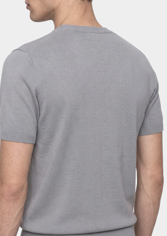 Essential Fog Gray Knitted Crewneck T-Shirt | Castielli
