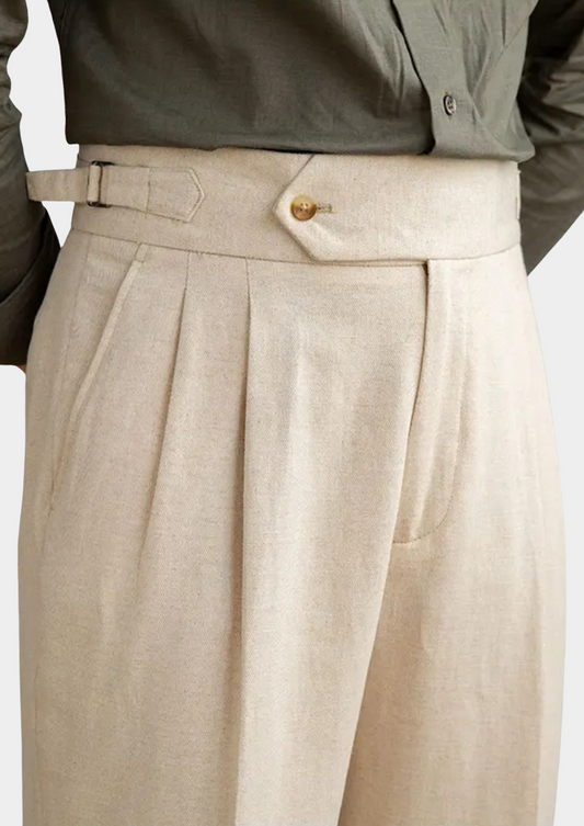 Napoli Pleated Coastal Trousers - Sand | Castielli