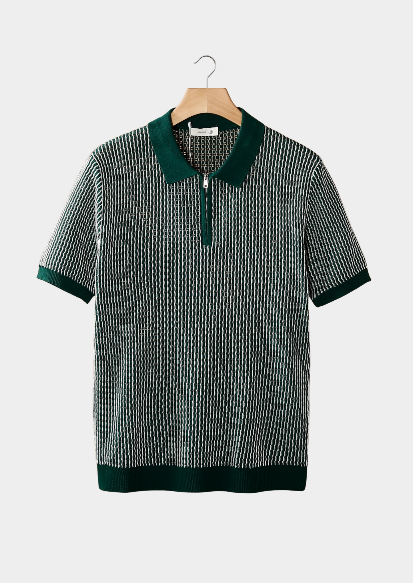 Green Geometric Textured Zipper Polo | Castielli