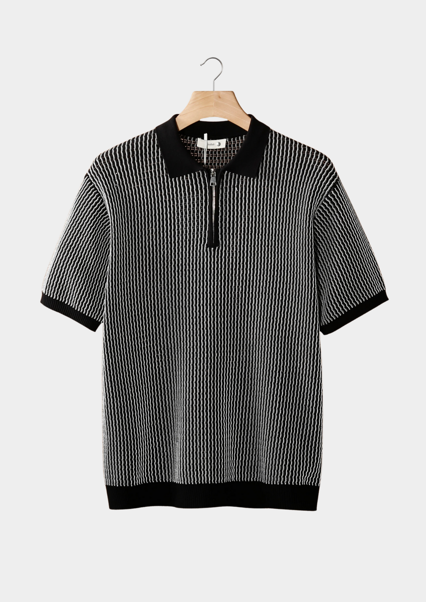 Black Geometric Textured Zipper Polo | Castielli