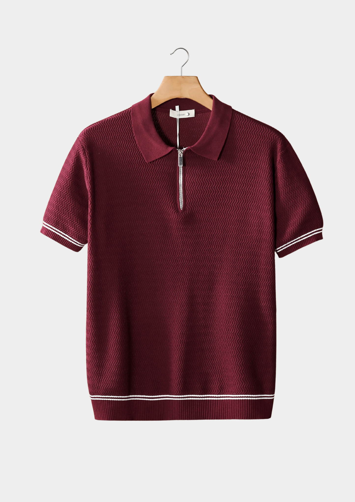 Bordeaux Zigzag Textured Zipper Polo | Castielli