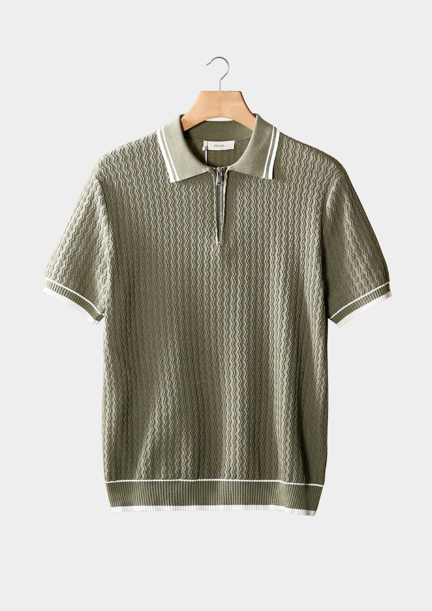 Taupe Wavy Textured Zipper Polo | Castielli