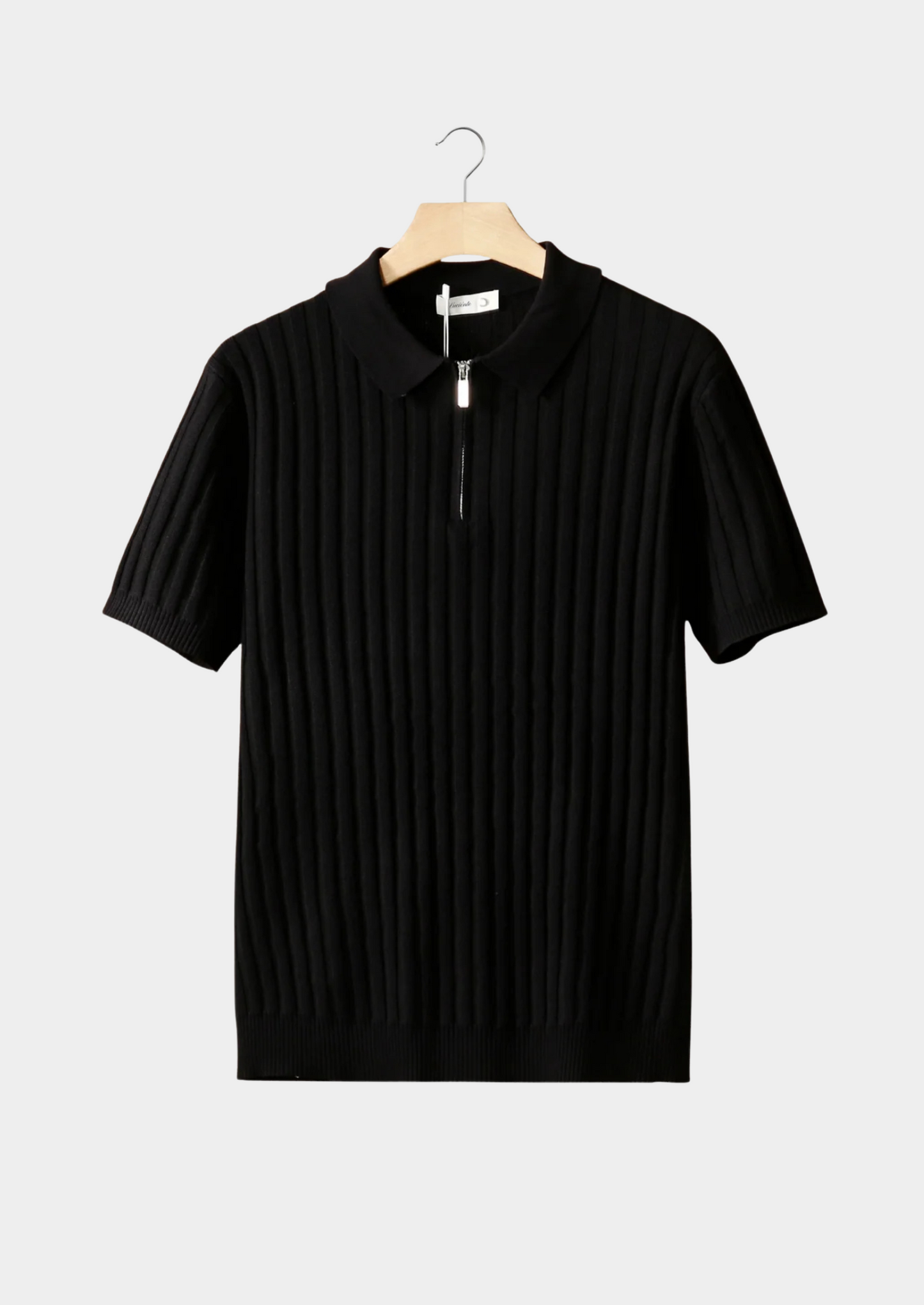 Black Ribbed Zipper Polo | Castielli