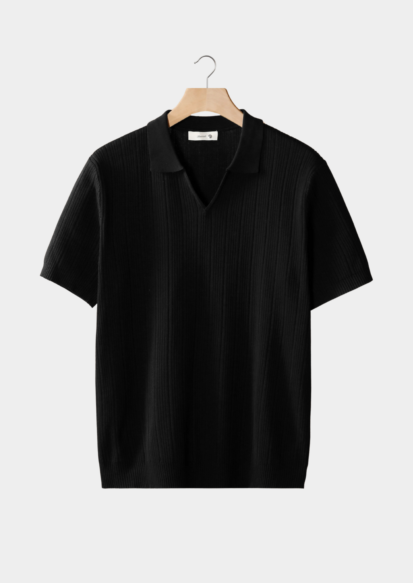 Black Open Collar Ribbed Polo | Castielli