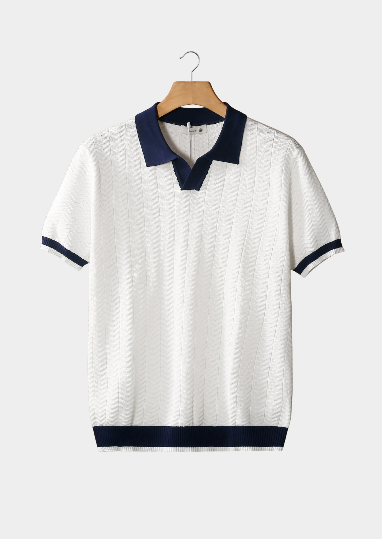 White Contrast Textured Polo | Castielli