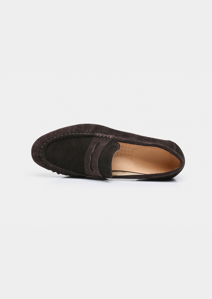 Coffee Classic Penny Suede Loafers | Castielli