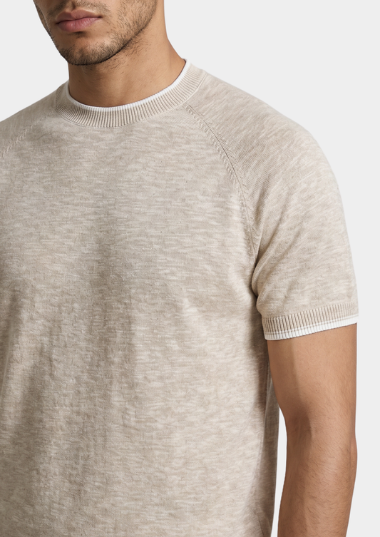 Capri Beige Linen Contrast T-Shirt | Castielli