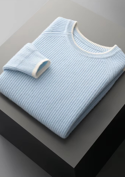 Pure Extra-Fine Merino Wool Two Tone Crewneck | Castielli