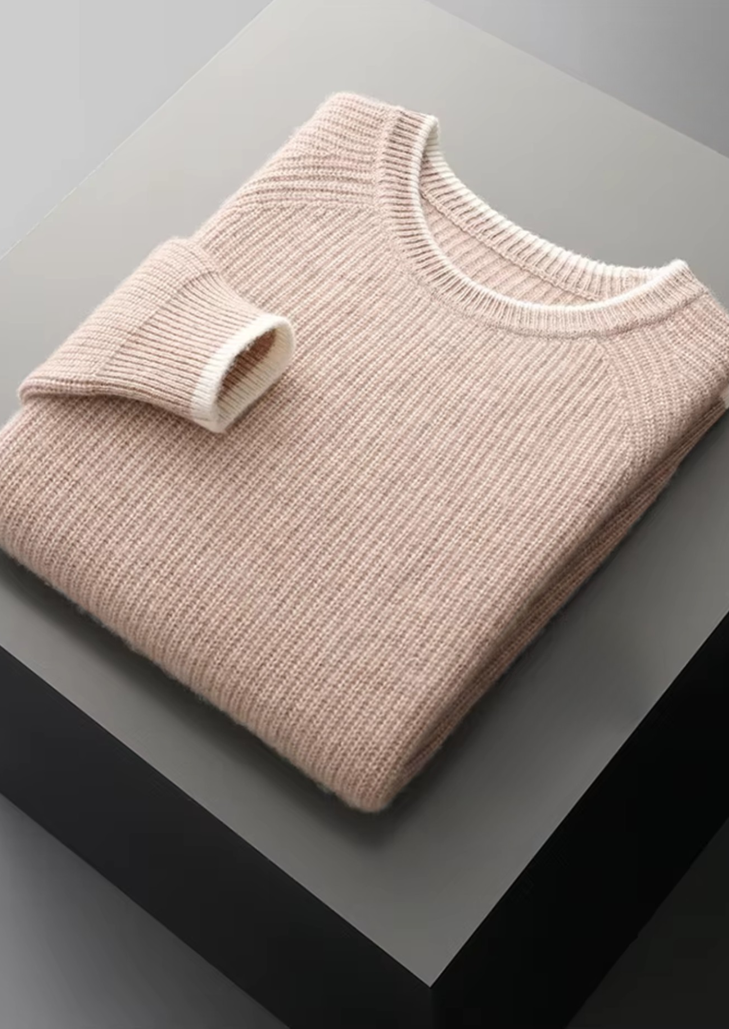 Pure Extra-Fine Merino Wool Two Tone Crewneck | Castielli