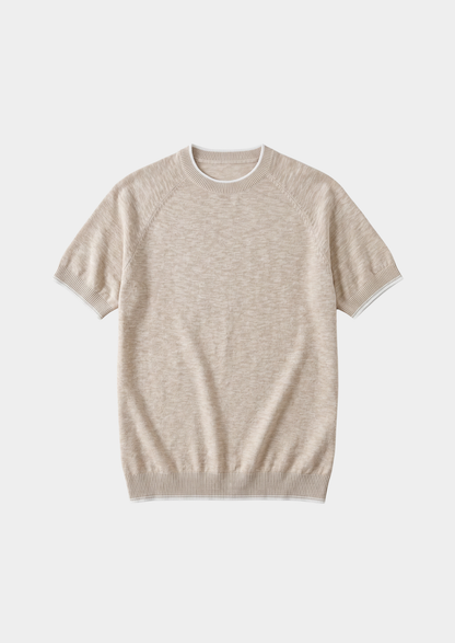 Capri Beige Linen Contrast T-Shirt | Castielli