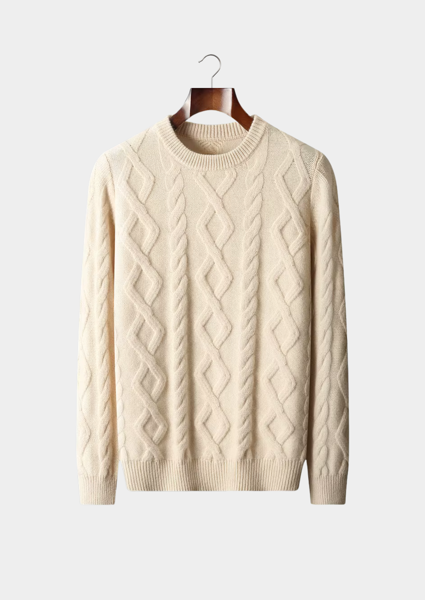 Pure Extra-Fine Merino Wool Wintertime Cable Crewneck | Castielli