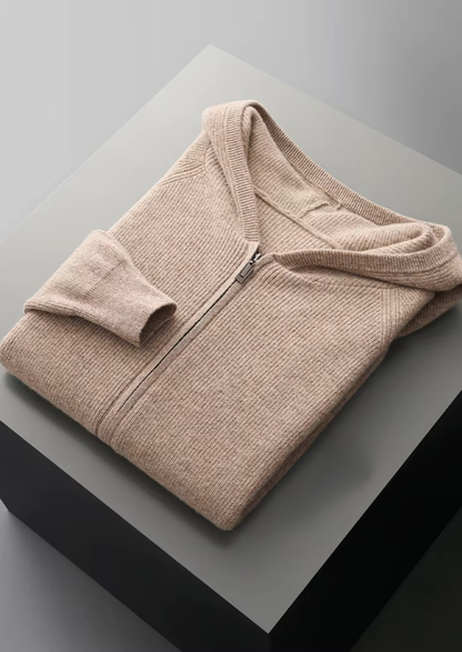 Pure Extra-Fine Merino Wool Ribbed Zip Hoodie | Castielli
