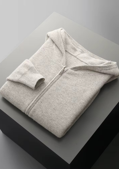 Pure Extra-Fine Merino Wool Ribbed Zip Hoodie | Castielli