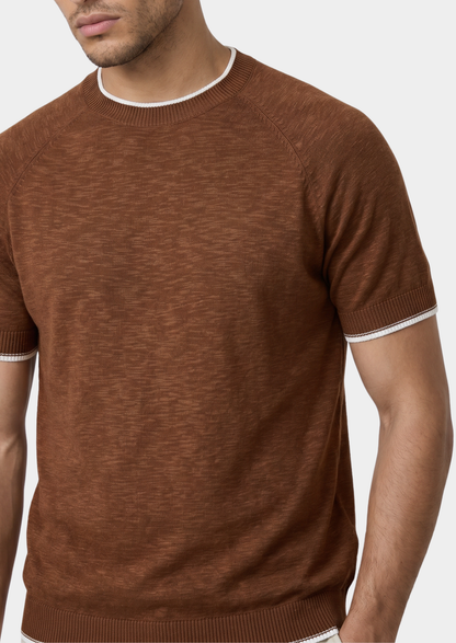Capri Caramel Linen Contrast T-Shirt | Castielli