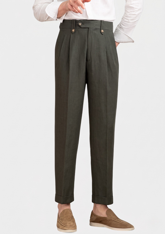 Cagliari Pleated Coastal Trousers - Olive | Castielli