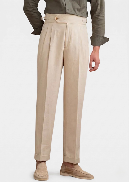 Napoli Pleated Coastal Trousers - Sand | Castielli