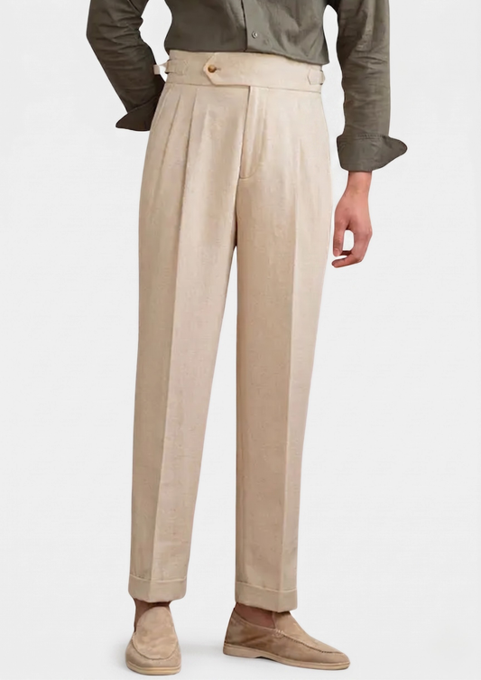 Napoli Pleated Coastal Trousers - Sand | Castielli