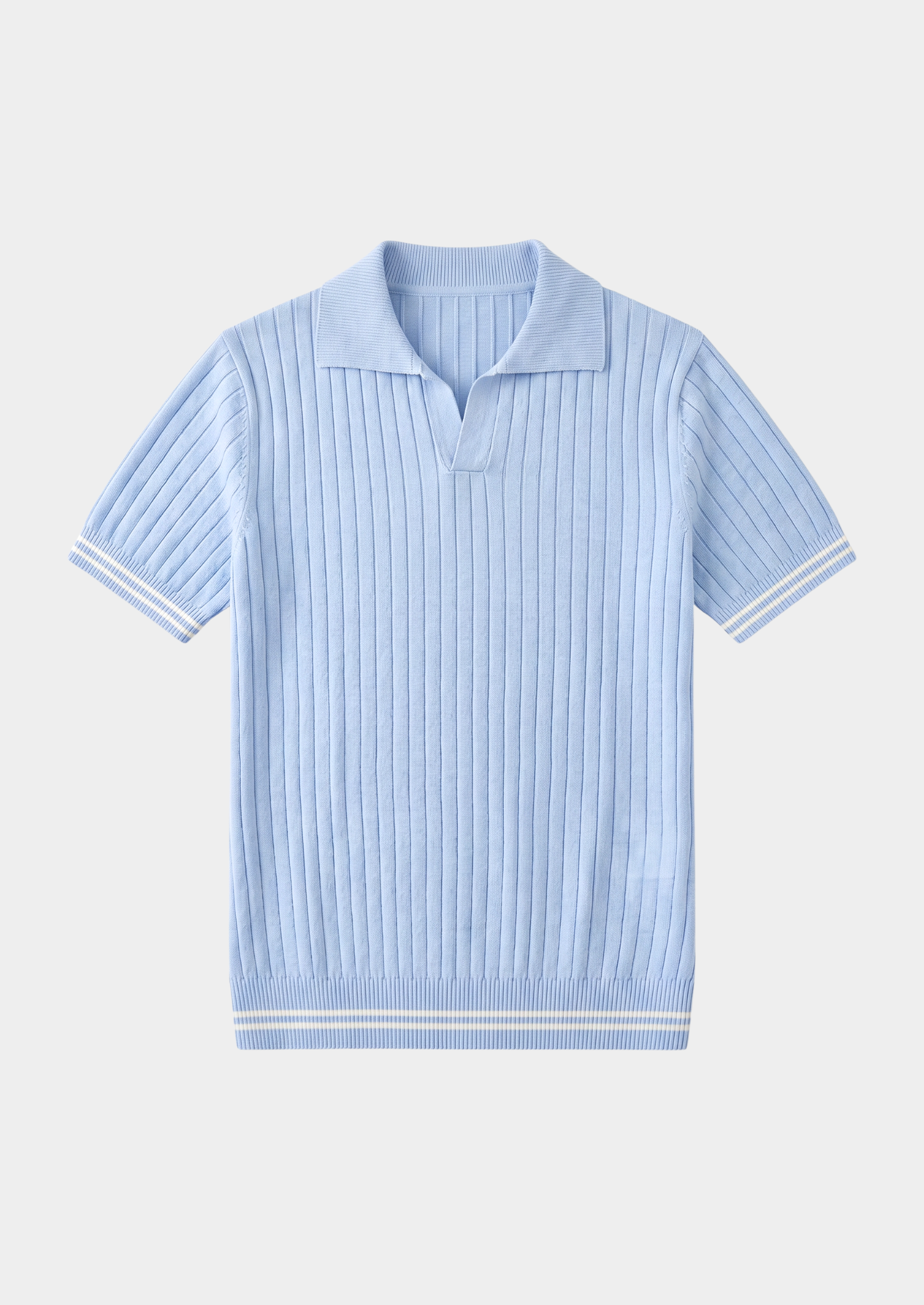 Pierre Light Blue Ribbed Buttonless Polo | Castielli