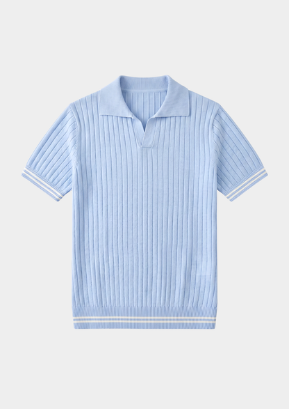 Pierre Light Blue Ribbed Buttonless Polo | Castielli