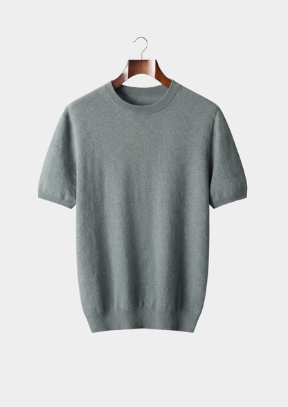 Premium Cashmere Classic Crewneck T-Shirt - Shadow Flint | Castielli