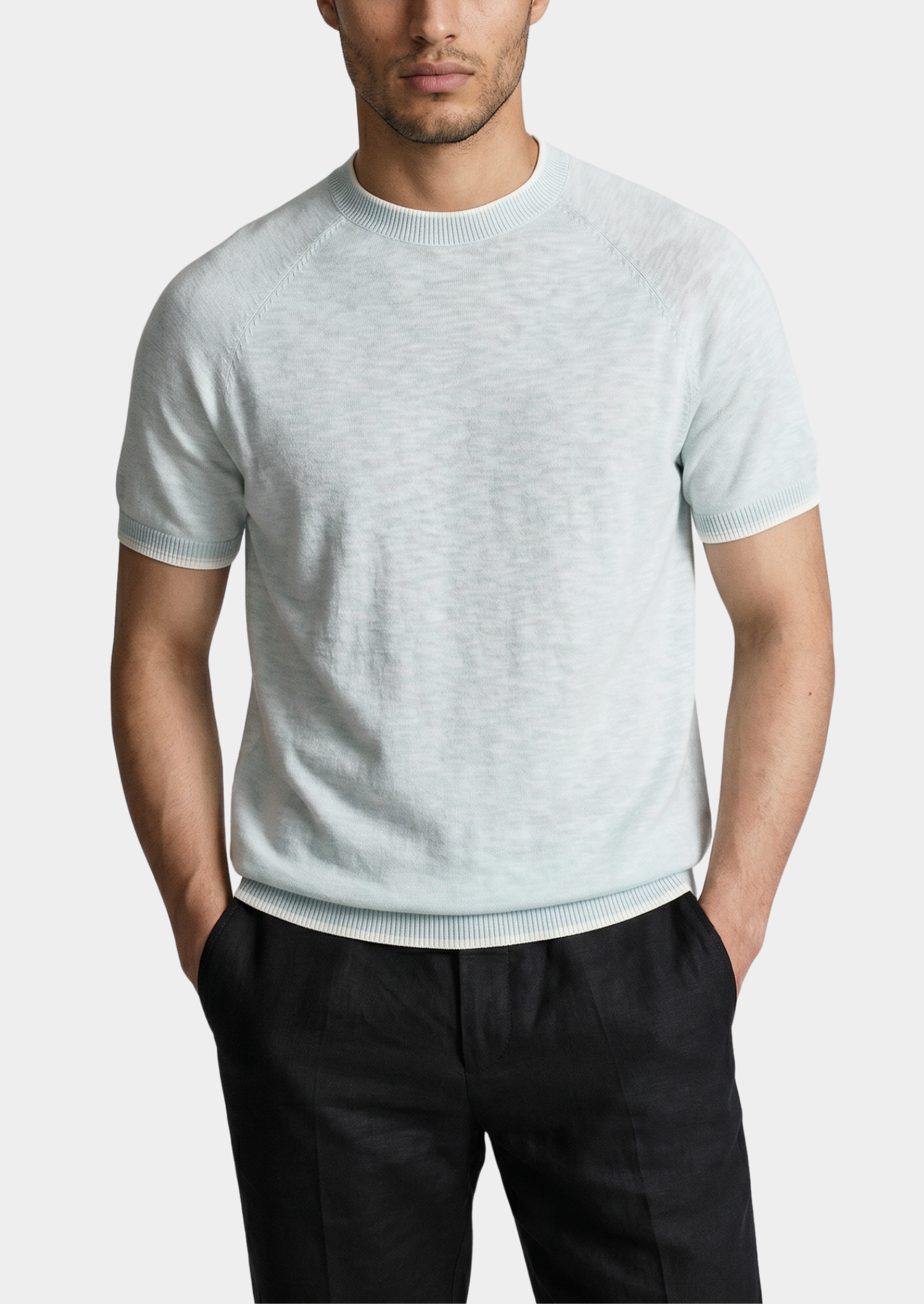 Capri Ice Blue Linen Contrast T-Shirt | Castielli