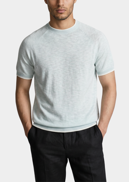 Capri Ice Blue Linen Contrast T-Shirt | Castielli