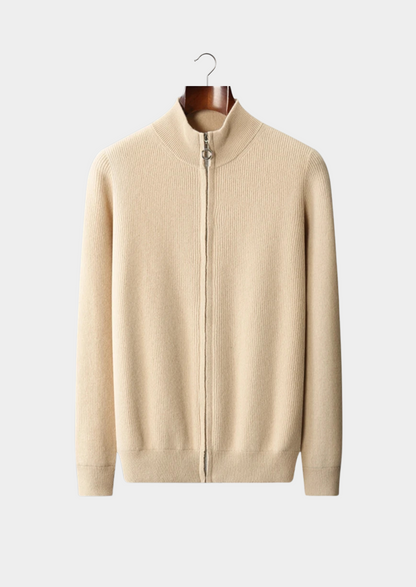 Pure Extra-Fine Merino Wool Ribbed Zip Cardigan | Castielli