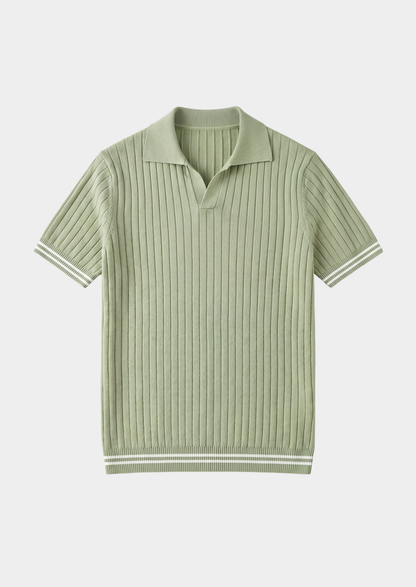 Pierre Pistache Ribbed Buttonless Polo | Castielli