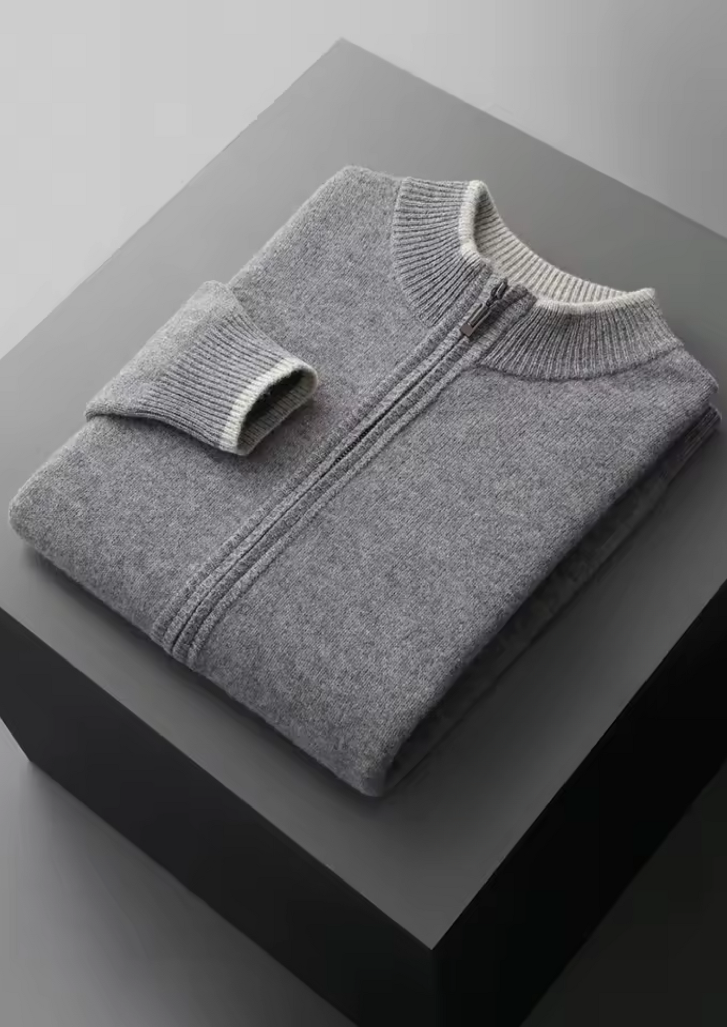 Pure Extra-Fine Merino Wool Two-Tone Zip Cardigan | Castielli