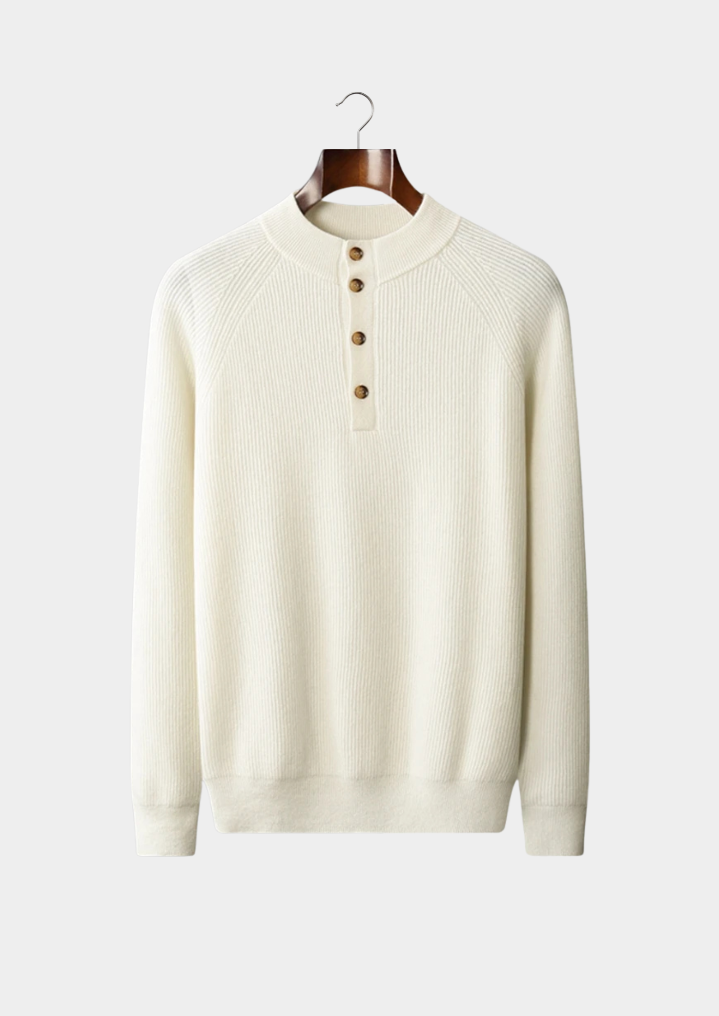 Premium Cashmere Classic Ribbed Henley Sweater | Castielli