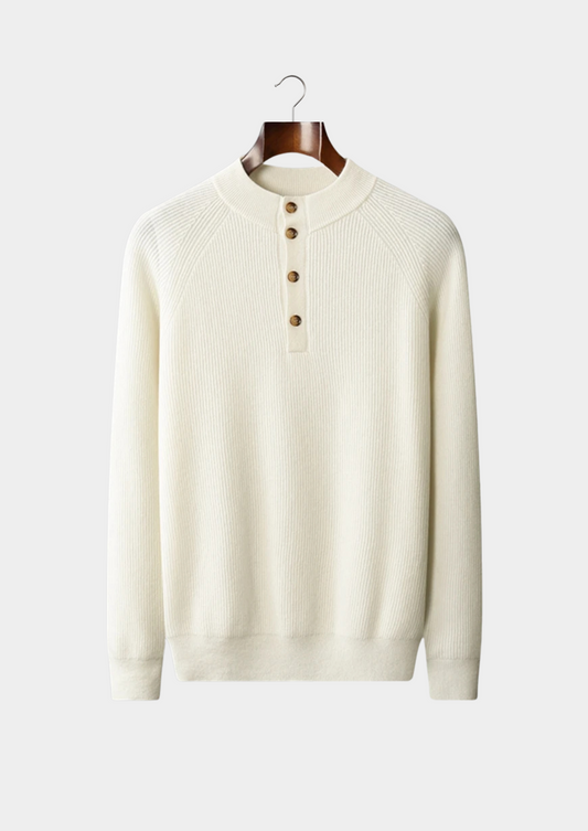 Premium Cashmere Classic Ribbed Henley Sweater | Castielli