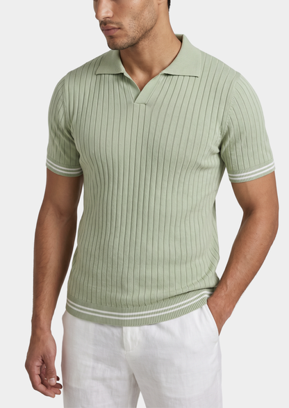 Pierre Pistache Ribbed Buttonless Polo | Castielli